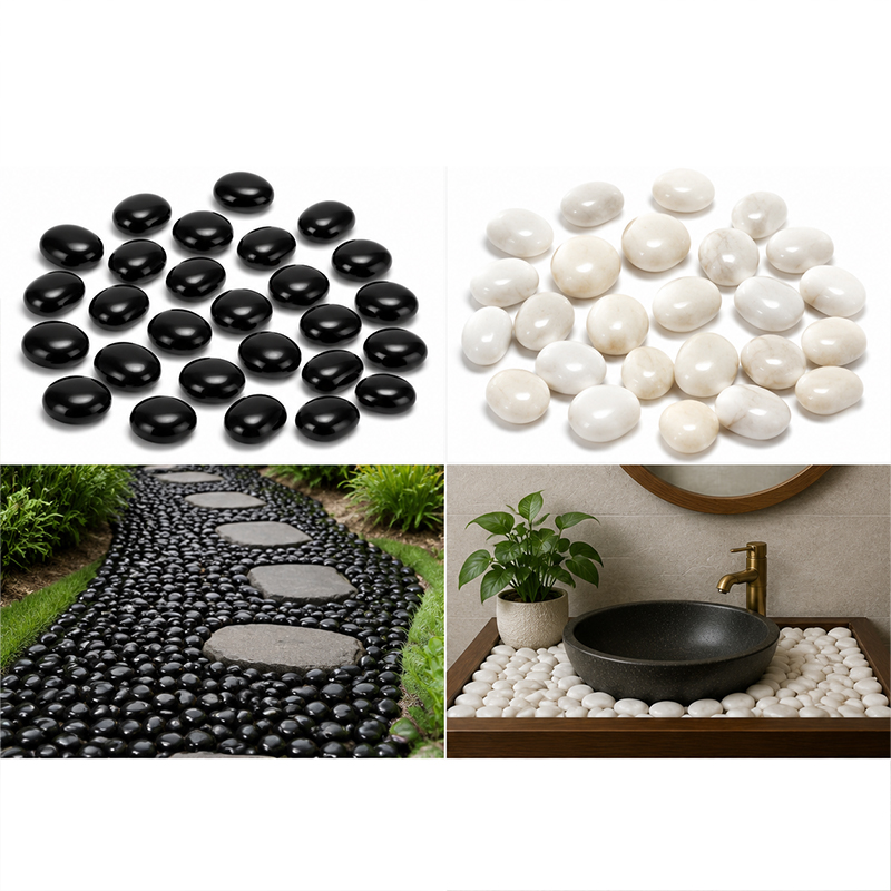 Fish Tank Gravel - ホワイト&ブラックポリッシュリバーロック200g-400g、滑らかな小石、水槽、水族館、砂利、庭、景観、家の装飾用 TMZ