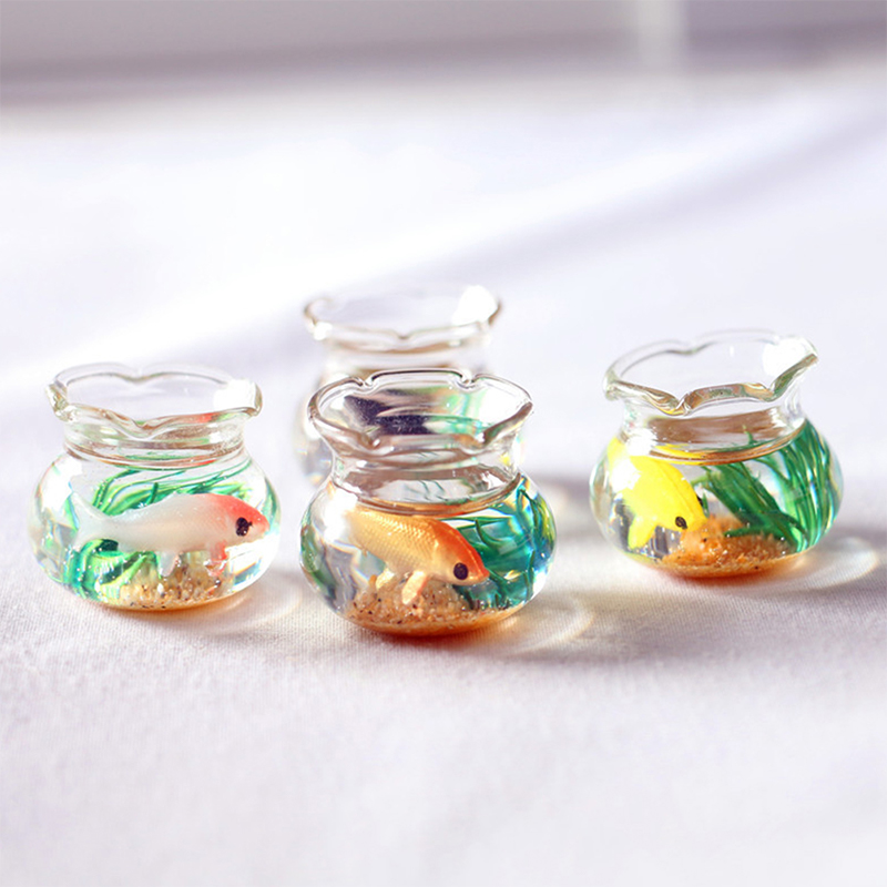 Fish Aquarium Home - 家の装飾、ドールハウス、装飾用おもちゃ、ドール水槽、ドールハウス用ミニチュア、ガラス製の魚鉢、水槽、ドールハウス用、汎用ボックス
