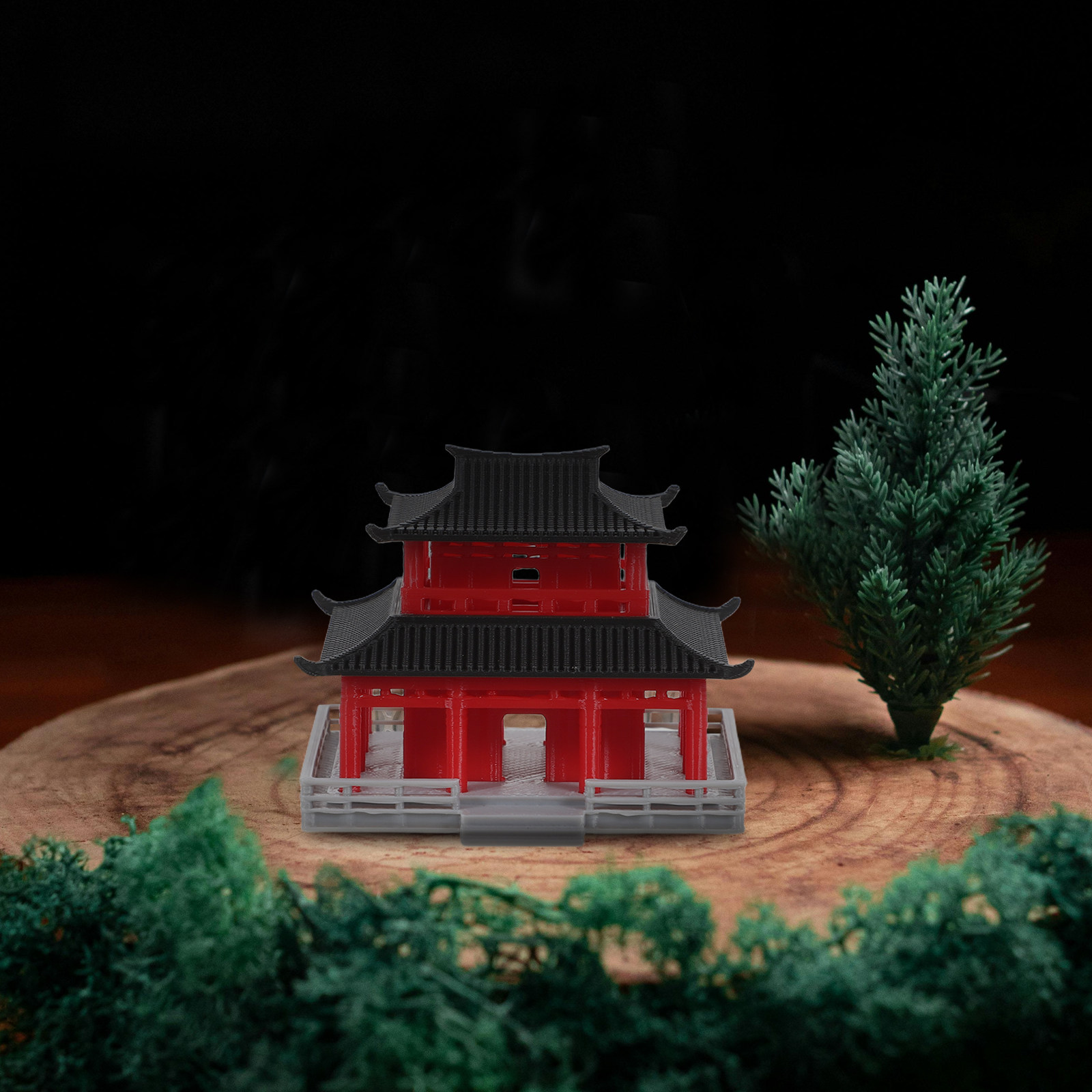黒と赤を基調とした古代中国風のパビリオン。水槽の装飾、水景、 - Aquarium Decor のレビューと価格