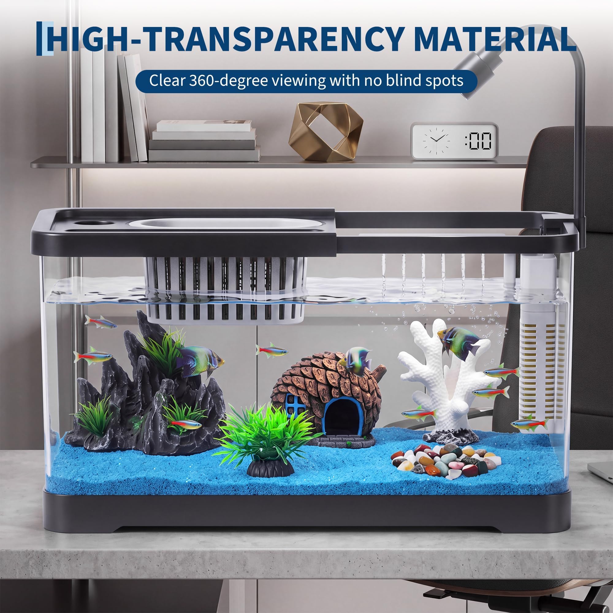 金魚、エビ、ベタ、ヤドカリ用のフィルターとライト付きプラスチ - Betta Fish Tank のレビューと価格