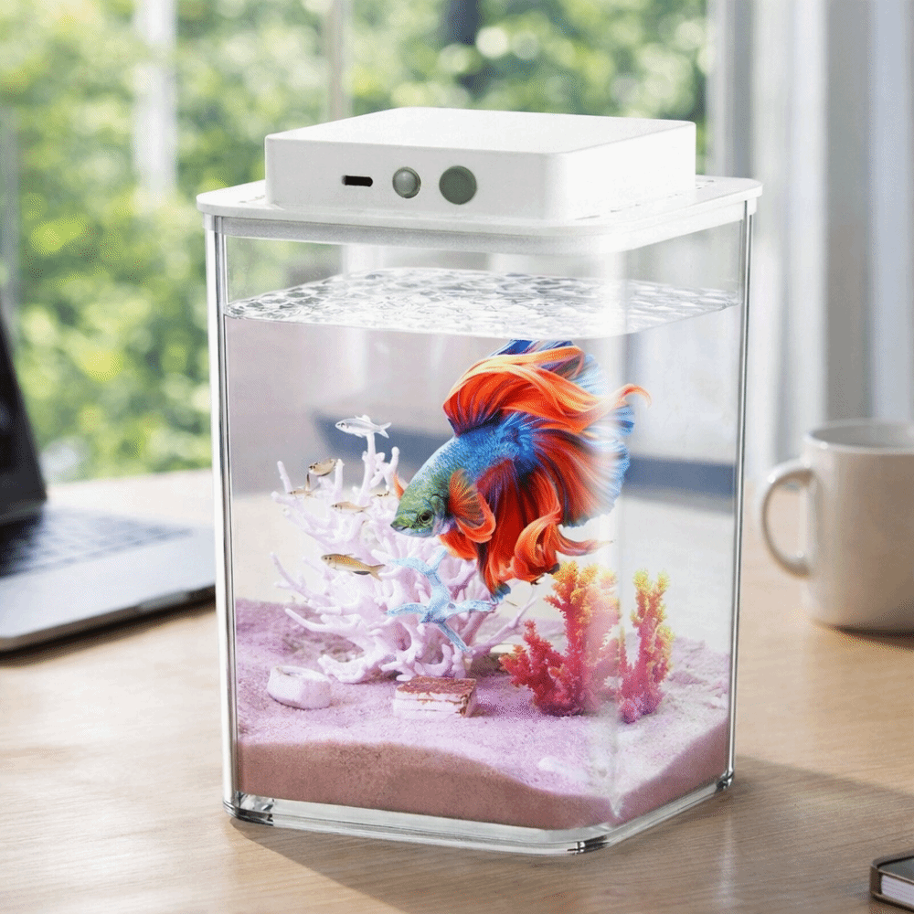 透明なベタ魚水槽、インテリジェントセンシングLEDライト付き - Betta Fish Tank のレビューと価格
