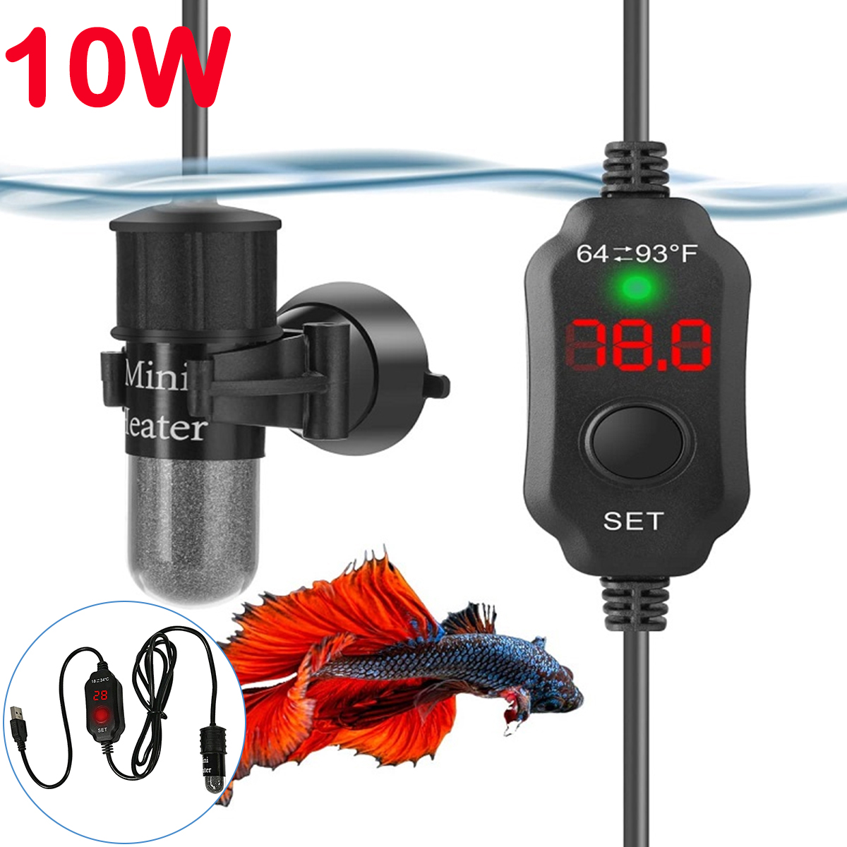 10W 調整可能な水族館ヒーターロッド 18-34 ° C  - Fish Tank Heater のレビューと価格